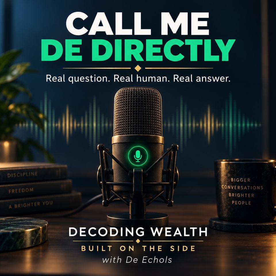 Call Me De Directly. Real question. Real human. Real answer. Decoding Wealth: Built on the Side, with De Echols.